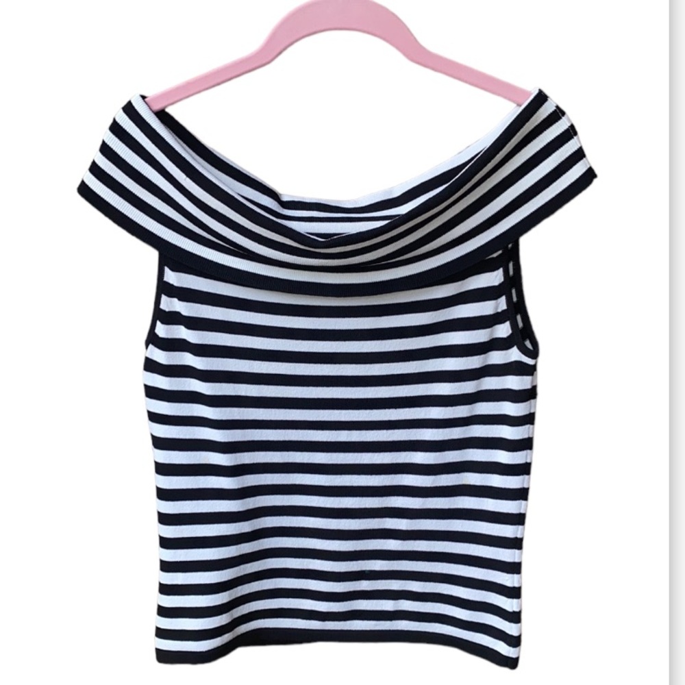 WHBM Striped cropped-Top / On or Off the shoulder/ Stretchy / Med.